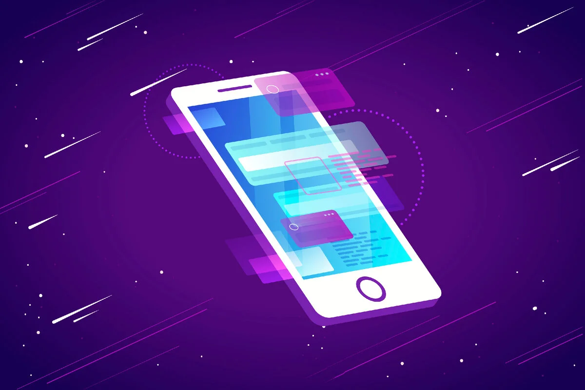 Abstract visualization of app interfaces floating in space